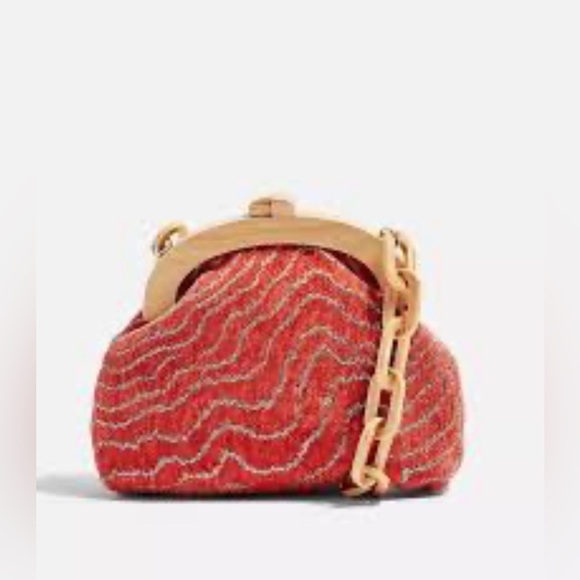 Topshop Unique Wood Detailed Chic Orange Clutch - Picture 2 of 5